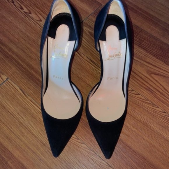 Black Christian Louboutin Iriza Half d'Orsay Suede Pumps - Picture 5 of 6